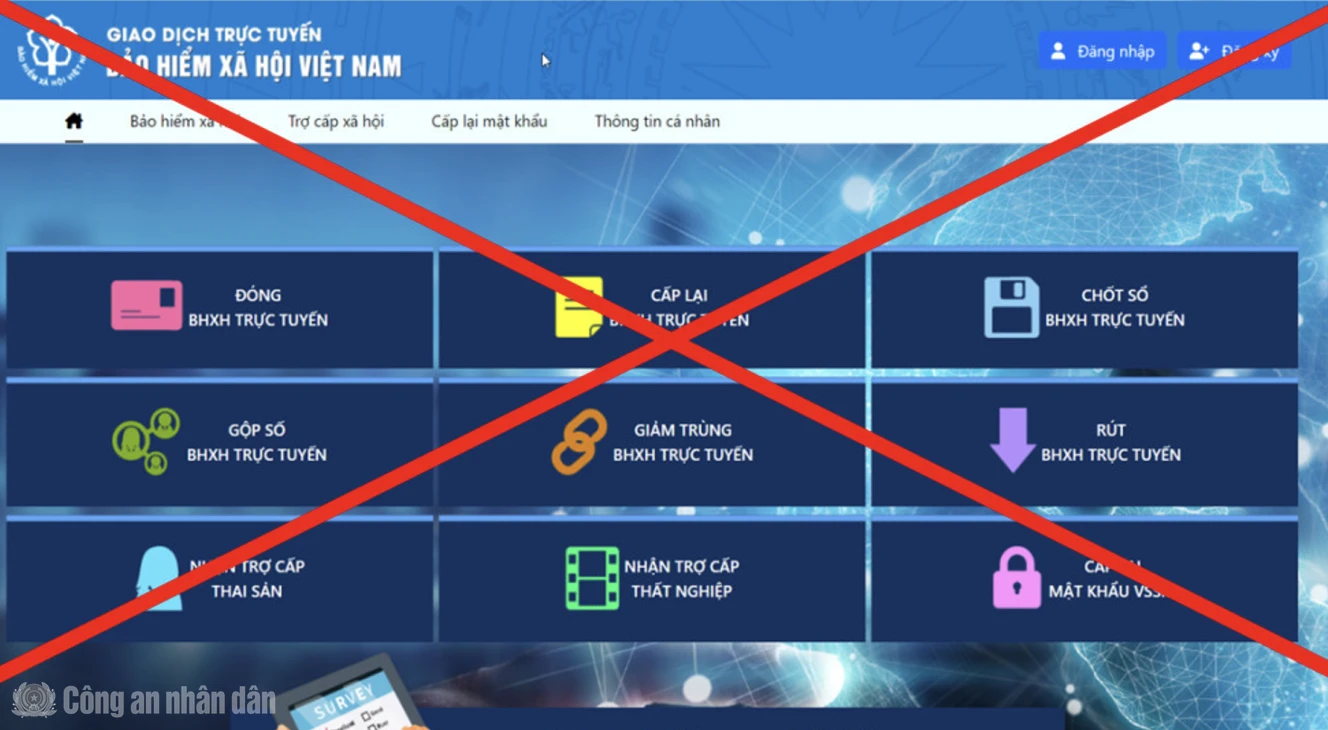 Giao diện trang web giả mạo cổng dịch vụ công trực tuyến BHXH.