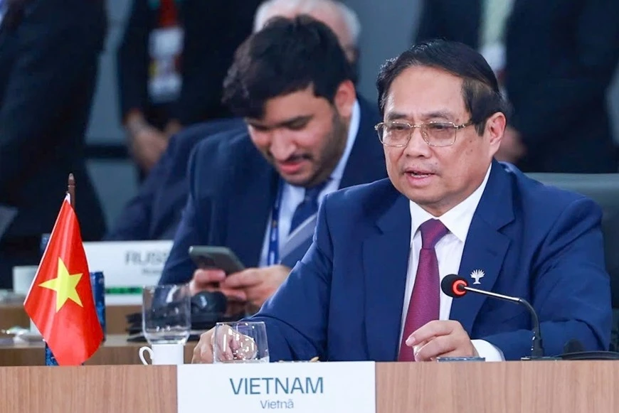 Thủ tướng Chính phủ Phạm Minh Chính phát biểu tại Phiên thảo luận cấp cao BRICS mở rộng năm 2025.