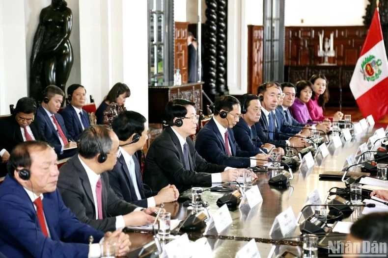 Đoàn cấp cao Việt Nam tham dự hội đàm.