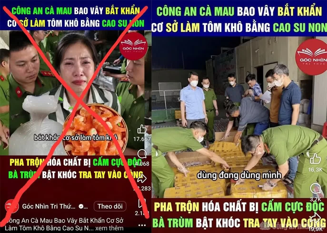 Hình ảnh bịa đặt về sản phẩm tôm khô Cà Mau gây xôn xao mạng xã hội.