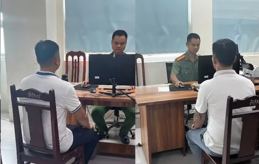 Công an tỉnh Hưng Yên làm việc với các đối tượng trong đường dây tổ chức đánh bạc trực tuyến.