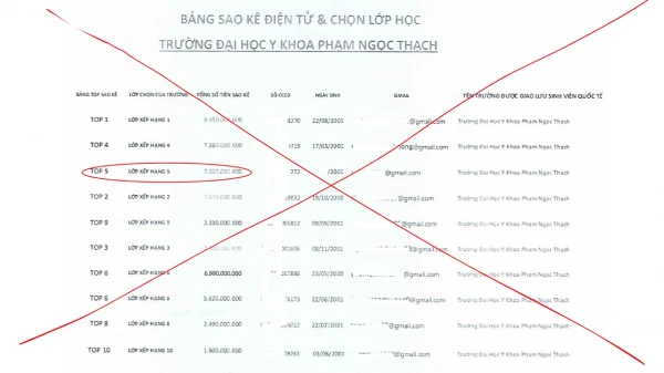 Bảng sao kê giả mạo nhà trường.