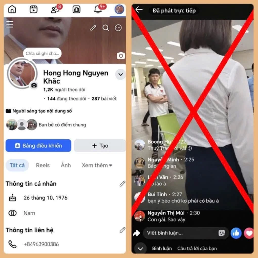 Trang cá nhân facebook của bị can Nguyễn Khắc Hồng thực hiện livestream tại Bệnh viện Hữu nghị Lạc Việt.