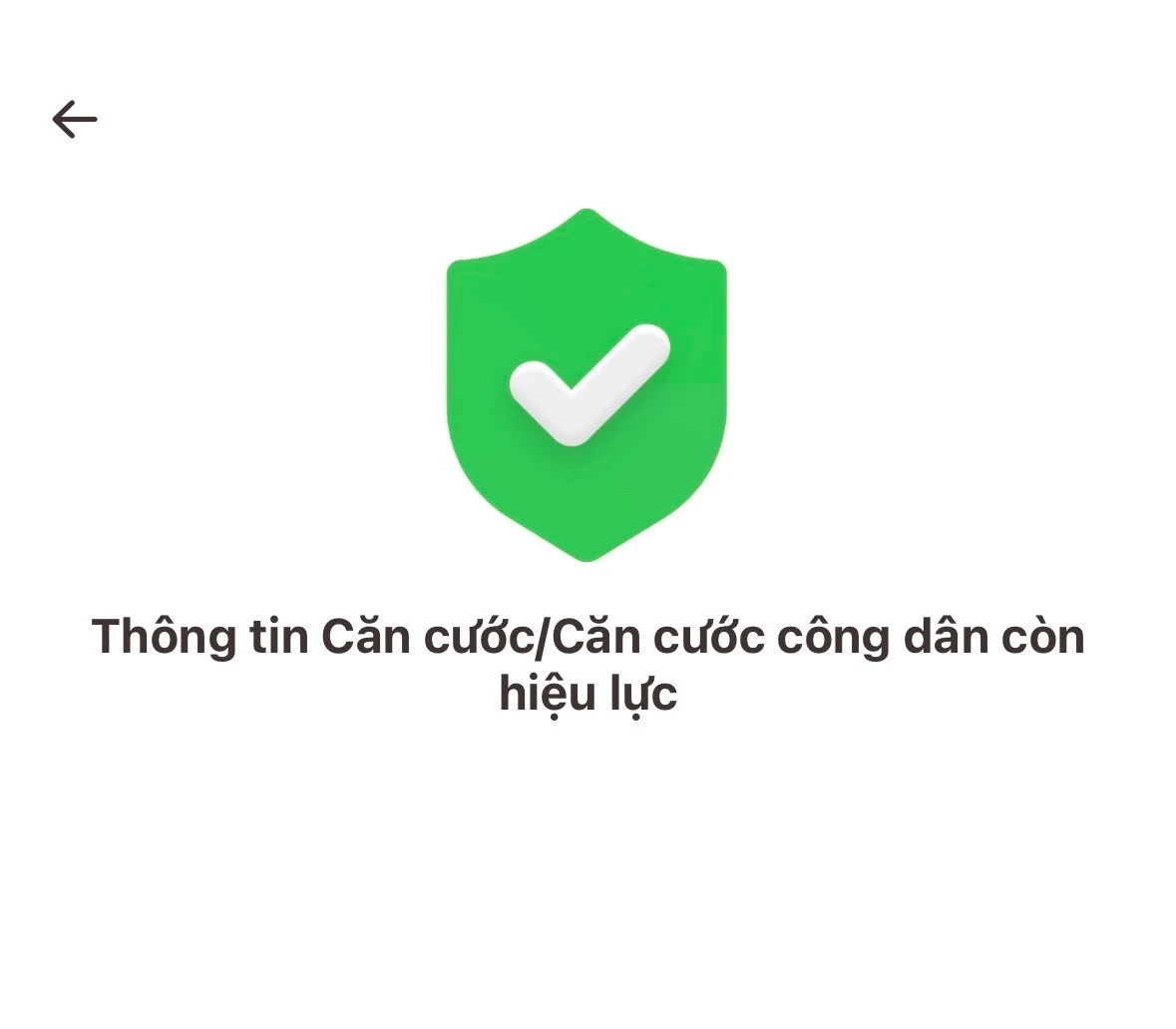 Thông báo của VNeID khi quét CCCD còn hiệu lực.