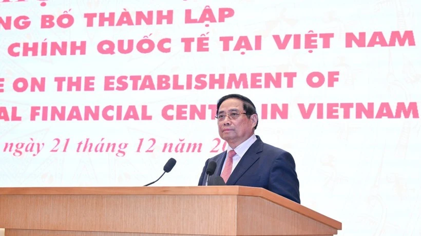 Thủ tướng Chính phủ Phạm Minh Chính phát biểu tại Hội nghị công bố thành lập Trung tâm Tài chính quốc tế tại Việt Nam.