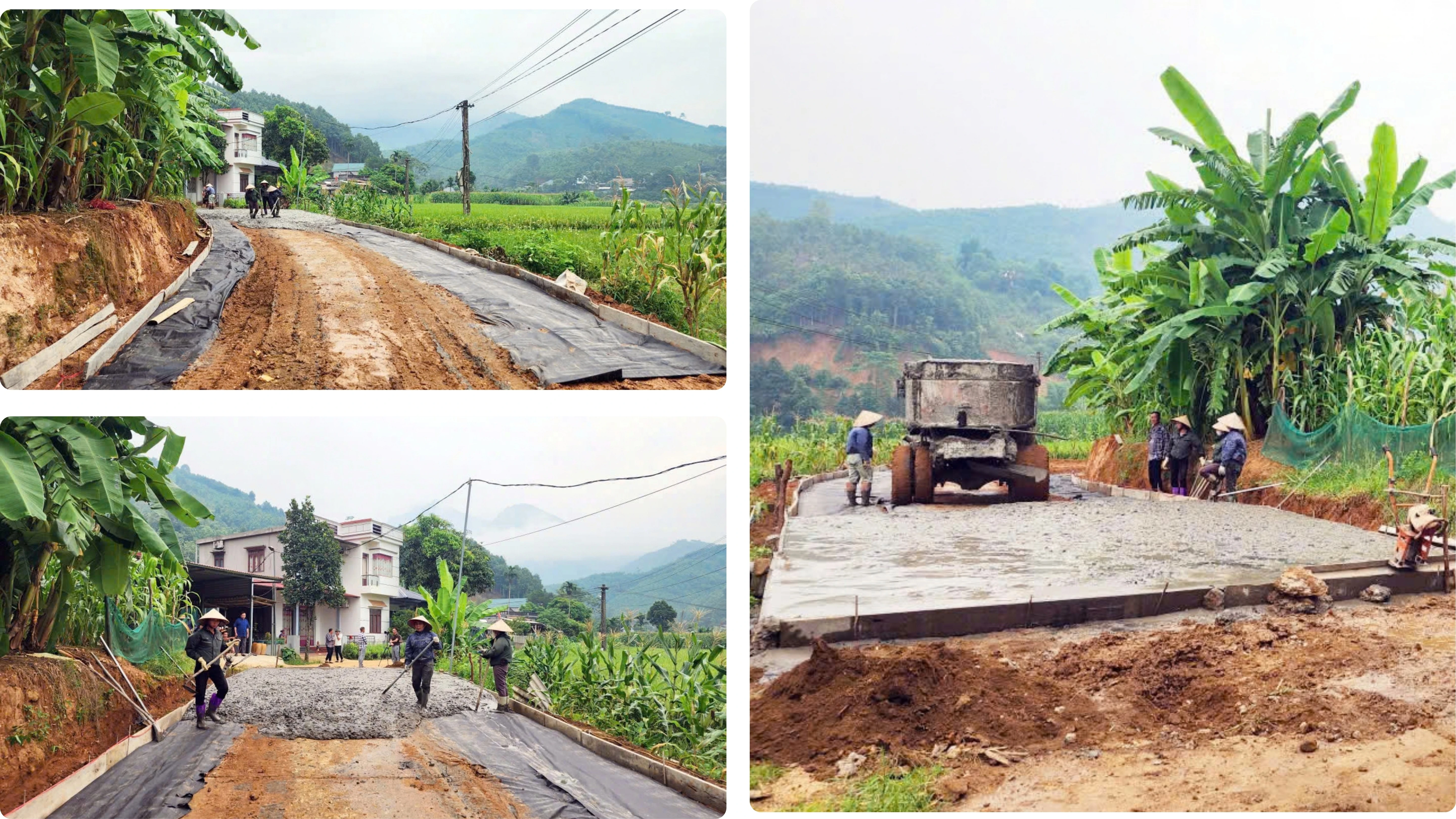 Người dân thôn Khe Ván, xã Đông Cuông tích cực tham gia góp công, góp đất làm đường giao thông nông thôn.