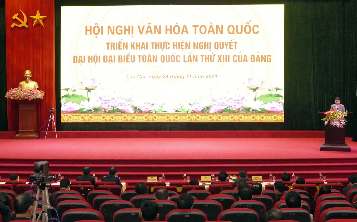Quang cảnh hội nghị tại điểm cầu tỉnh Lào Cai.
