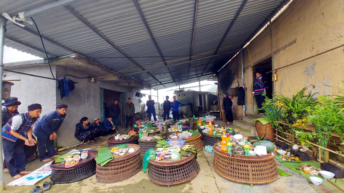 Ngày Tết tháng 2, mỗi gia đình sẽ mang mâm lễ vật kèm hoa tươi đến nhà trưởng bản để chuẩn bị tổ chức lễ cúng. Mỗi mâm lễ gồm có nhiều món ăn do bà con tự sản xuất: Thịt lợn, thịt gà, lạc, bí ngô, khoai sọ, bánh giày nhồi lòng lợn, hoa quả, bánh kẹo… Đặc biệt, có những quả trứng được nhuộm màu xanh, đỏ để làm quà. Tết tháng 2 của thôn Lao Chải, xã Trịnh Tường có hơn 20 hộ tham gia, khi lễ vật đã đầy đủ, hai thầy cúng làm lễ cúng chung. Thầy cúng lấy ở mỗi mâm một chút lễ vật bỏ vào mâm cỗ chung của thôn dâng lên các vị thần linh: Thần rừng, thần thổ địa… Rót rượu dâng thần linh là một nghi thức quan trọng trong lễ cúng Dư Dò Dò. Hai thầy cúng làm lễ trước bàn thờ chung cầu cho dân làng khỏe mạnh, cuộc sống ấm no. Đại diện các gia đình bái lạy thần linh. Mọi người cùng nhau liên hoan, chúc nhau những lời chúc tốt đẹp nhất trong năm mới. Tết Dư Dò Dò là ngày hội vui cũng là một trong số ít nghi lễ mà phụ nữ và trẻ em Hà Nhì được tham gia, liên hoan. Các mâm cơm của phụ nữ được đặt ở trong nhà trưởng bản. Những quả trứng màu được các gia đình tặng nhau, tặng cho trẻ em thể hiện sự quan tâm và tình cảm gắn bó. Phụ nữ Hà Nhì chia bánh kẹo cho các vị khách đến chung vui trong ngày Tết tháng 2.