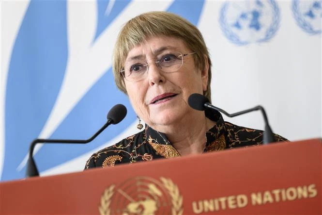 Bà Michelle Bachelet phát biểu tại Geneva, Thụy Sĩ, ngày 13/6/2022.
