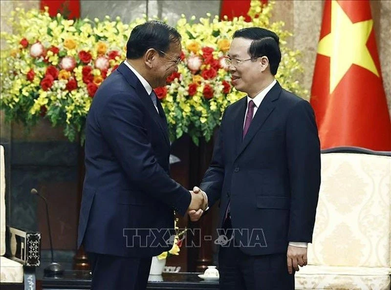 Chủ tịch nước Võ Văn Thưởng tiếp Phó Thủ tướng, Bộ trưởng Ngoại giao và Hợp tác quốc tế Campuchia Prak Sokhonn. (Ảnh: Thống Nhất/TTXVN)