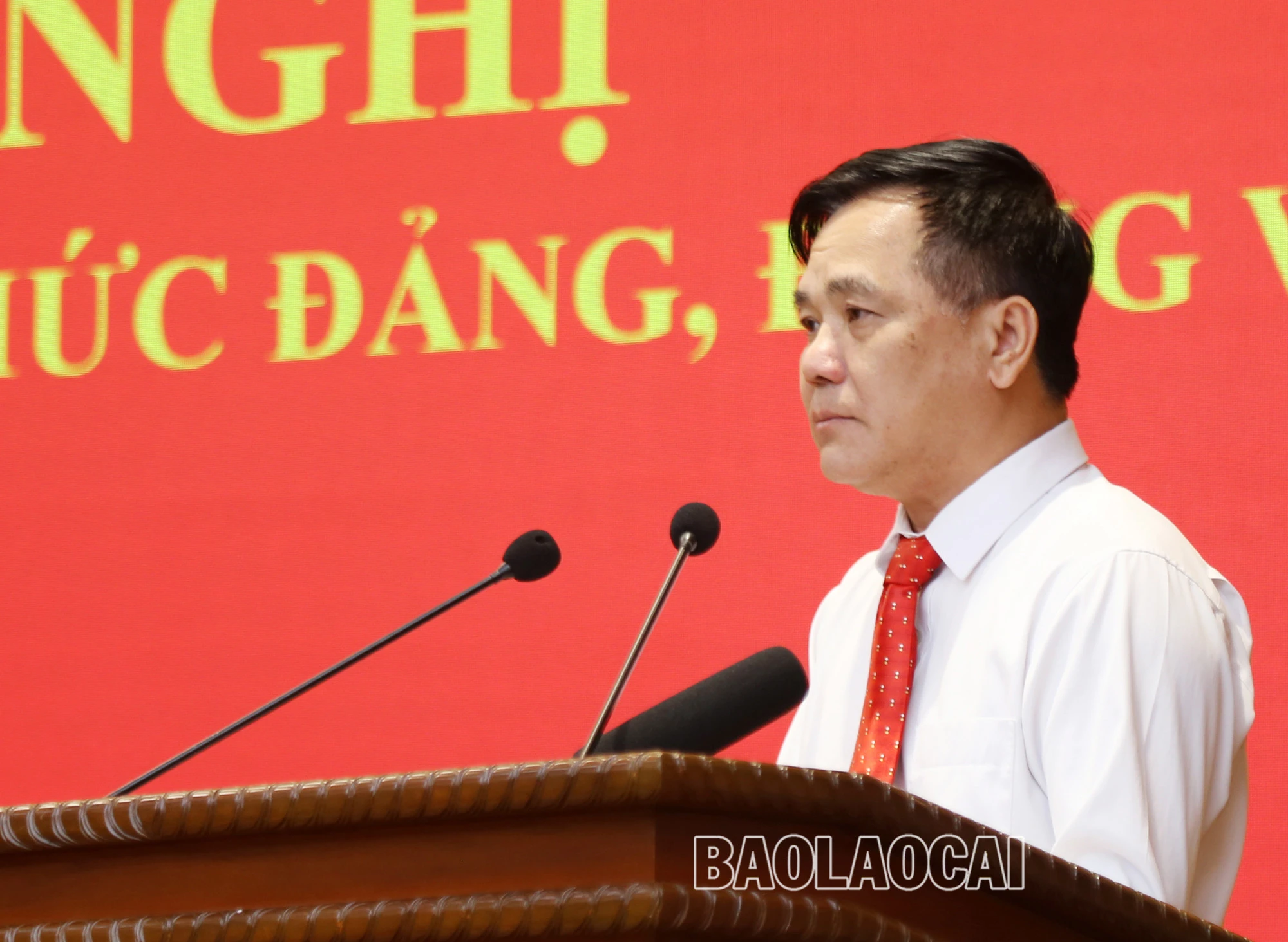 Đại diện Ban Tổ chức Tỉnh ủy công bố các quyết định chuyển giao. Ký biên bản bàn giao Đảng bộ Công ty TNHH Một thành viên Apatit Việt Nam về Đảng bộ Tập đoàn Hóa chất Việt Nam.