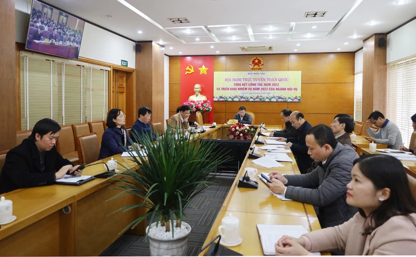Quang cảnh hội nghị tại điểm cầu tỉnh Lào Cai.