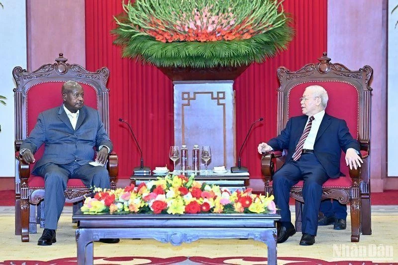 Tổng Bí thư Nguyễn Phú Trọng và Tổng thống Cộng hòa Uganda Yoweri Kaguta Museveni tại buổi tiếp.