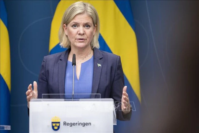Thủ tướng Thụy Điển Magdalena Andersson thông báo quyết định từ chức trong cuộc họp báo tại Stockholm, ngày 14/9/2022.