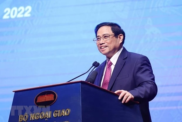 Thủ tướng Phạm Minh Chính phát biểu tại Hội nghị tổng kết hai năm Việt Nam đảm nhiệm cương vị Ủy viên không thường trực Hội đồng Bảo an Liên hợp quốc.
