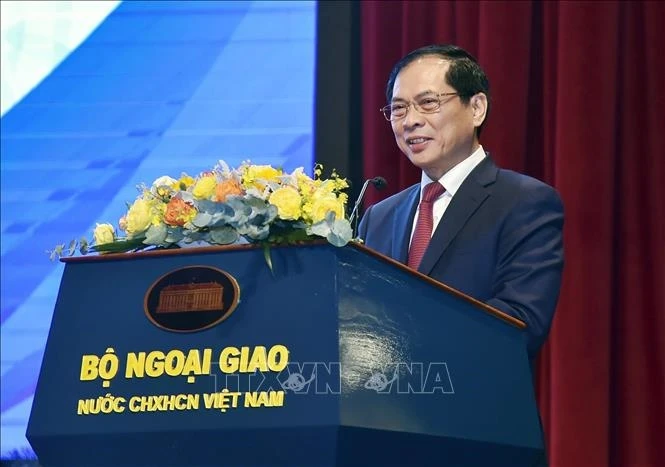 Bộ trưởng Bộ Ngoại giao Bùi Thanh Sơn phát biểu bế mạc hội nghị. Ảnh: An Đăng/TTXVN