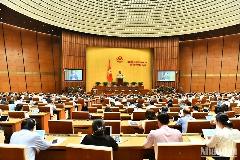 Quang cảnh phiên họp tại Hội trường Diên Hồng, Nhà Quốc hội ngày 23/5.