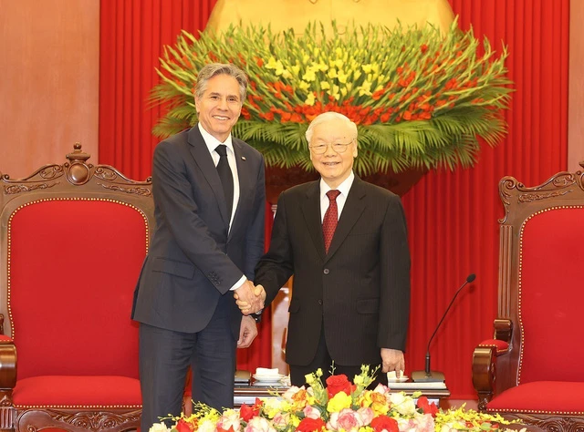 Tổng Bí thư Nguyễn Phú Trọng và Ngoại trưởng Hoa Kỳ Antony Blinken.