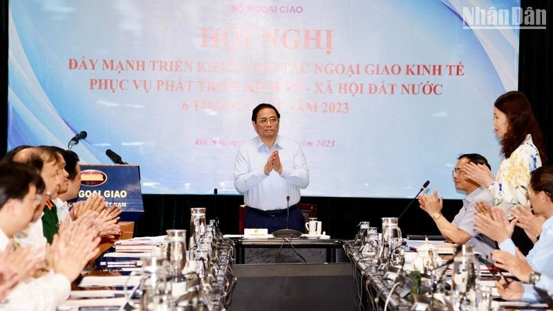 Thủ tướng Phạm Minh Chính dự Hội nghị đẩy mạnh triển khai công tác ngoại giao kinh tế phục vụ phát triển kinh tế-xã hội đất nước 6 tháng cuối năm 2023.