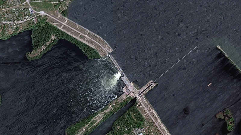 Hình ảnh vệ tinh về đập thủy điện Kakhovka trên sông Dnipro ở Kherson, ngày 5/6/2023.