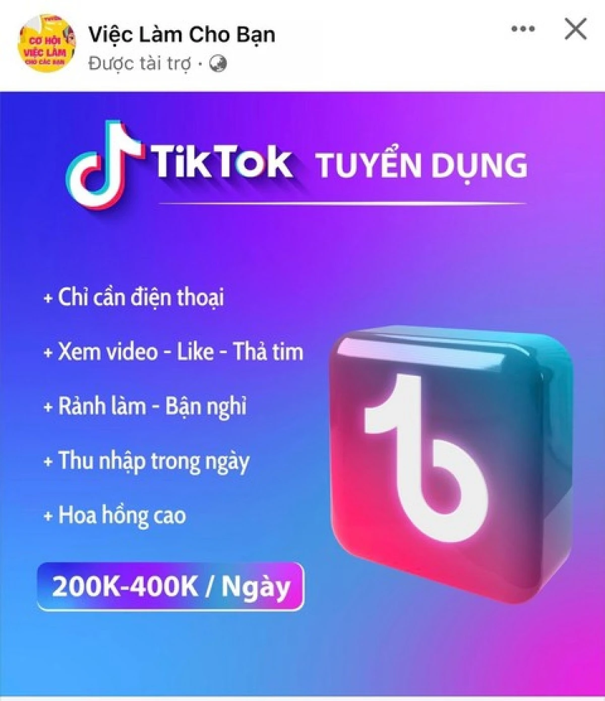 Một chiêu mời chào lướt TikTok kiếm tiền trên mạng xã hội.