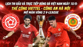 Lịch thi đấu và trực tiếp bóng đá Việt Nam ngày 10/9: Thể Công Viettel - Công an Hà Nội mở màn vòng 2 V-League
