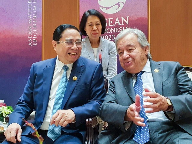 Thủ tướng Phạm Minh Chính và Tổng Thư ký Liên Hợp Quốc António Guterres tại hội nghị.
