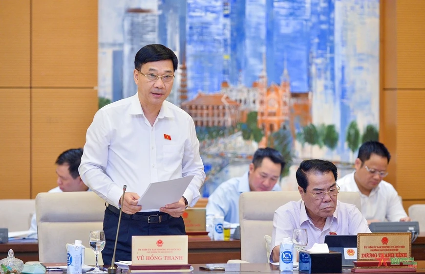 Chủ nhiệm Ủy ban Kinh tế Vũ Hồng Thanh trình bày báo cáo thẩm tra.