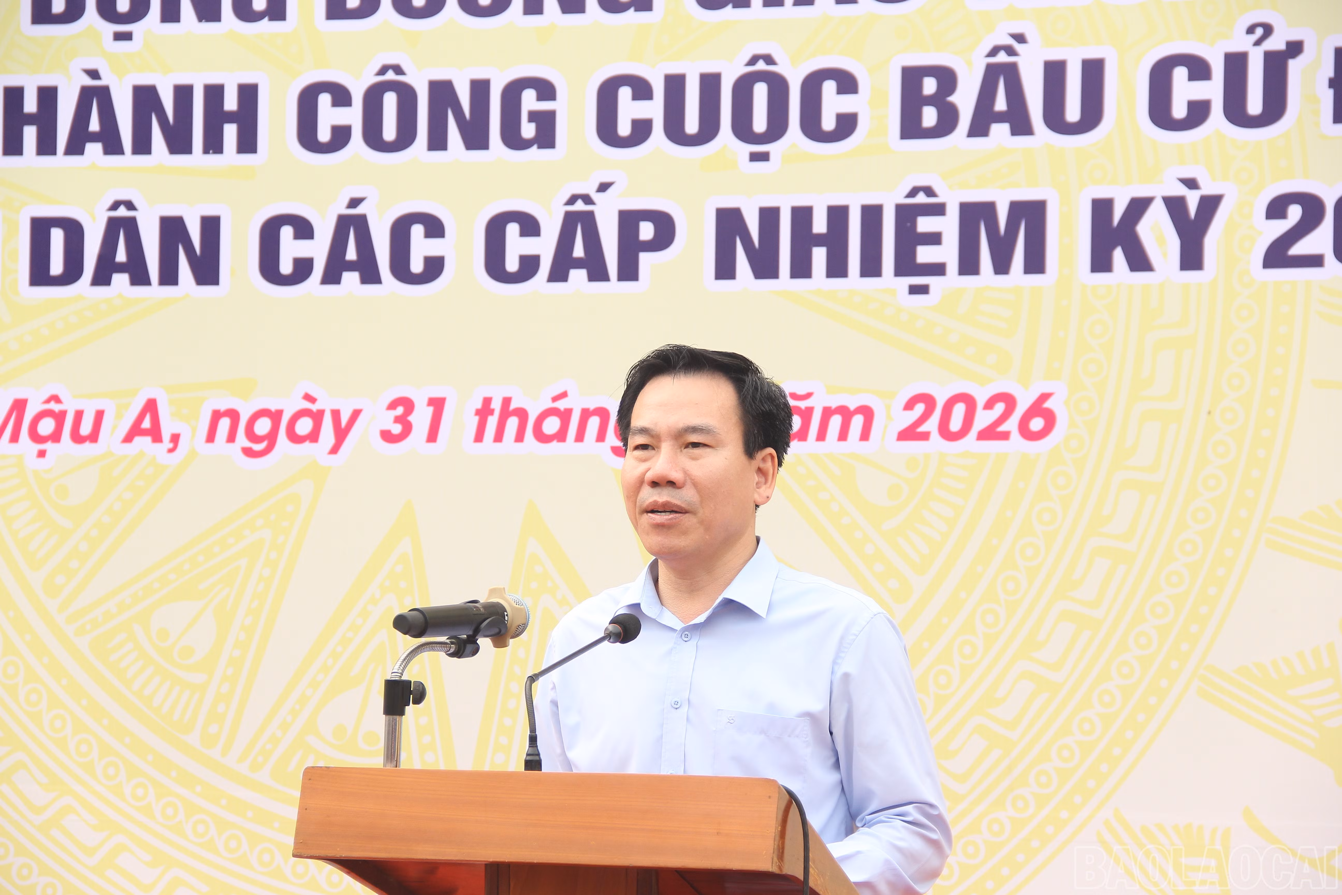 Đồng chí Dương Đức Huy - Ủy viên Ban Thường vụ, Trưởng Ban Tuyên giáo và Dân vận Tỉnh ủy phát biểu tại buổi lễ.