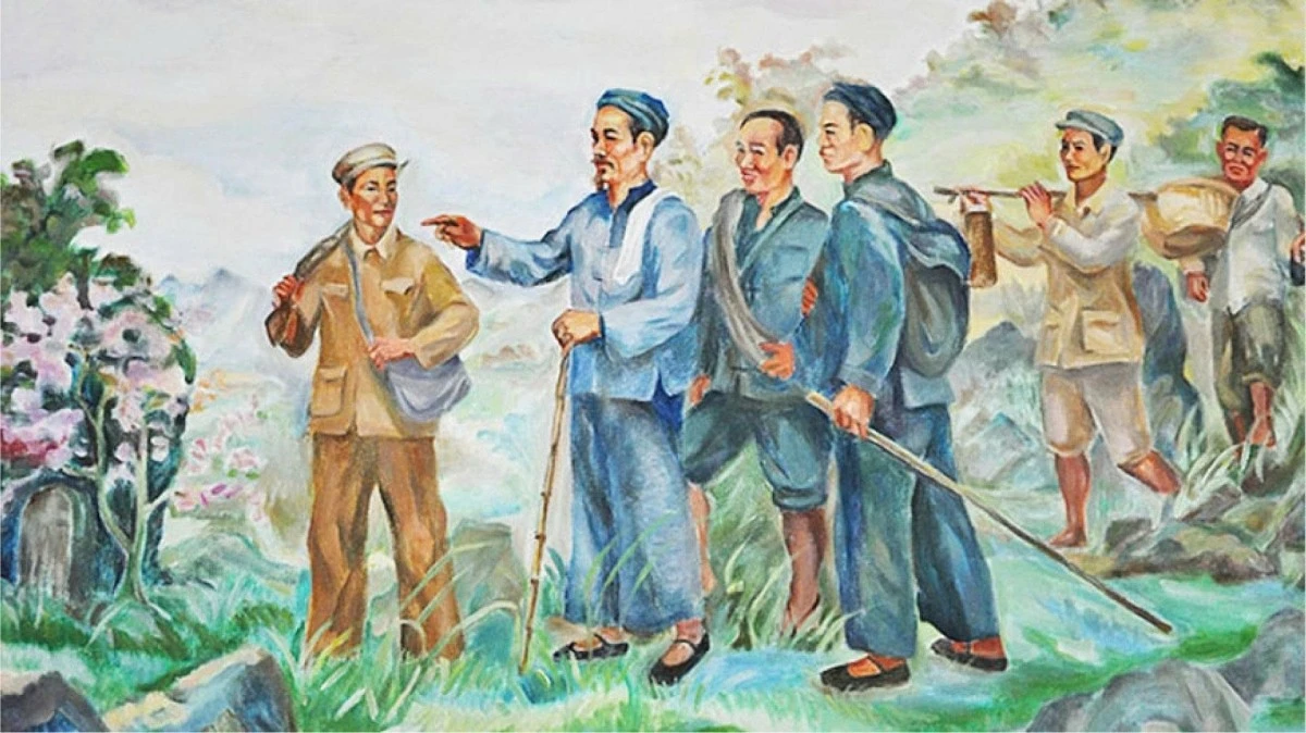 Ngày 28/1/1941 (tức mồng 2 Tết Tân Tỵ), Người trở về Tổ quốc sau 30 năm bôn ba tìm đường cứu nước, cứu dân để trực tiếp lãnh đạo cách mạng Việt Nam. Tranh: Trịnh Phòng