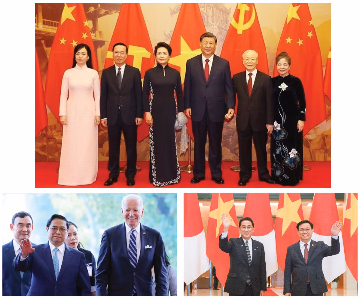 Trong năm 2023, Việt Nam đã tổ chức đón, tiếp thành công chuyến thăm chính thức của nhiều nguyên thủ các nước, trong đó có Tổng Bí thư, Chủ tịch Trung Quốc Tập Cận Bình (tháng 12), Tổng thống Hoa Kỳ Joe Biden (tháng 9) và Thủ tướng Nhật Bản Kishida Fumio (tháng 5).