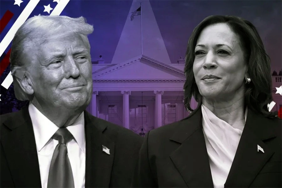 Ông Trump (trái) và bà Harris đang bám đuổi nhau rất sát về tỉ lệ tín nhiệm trước ngày bầu cử tổng thống Mỹ 2024. Ảnh: BBC