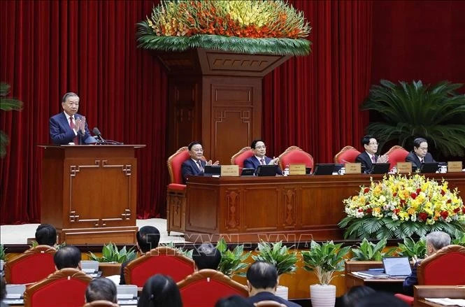 Tổng Bí thư Tô Lâm phát biểu khai mạc Hội nghị lần thứ 14 Ban Chấp hành Trung ương Đảng khóa XIII. Ảnh: Thống Nhất/TTXVN