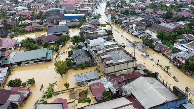 Cảnh ngập lụt sau những trận mưa lớn tại tỉnh Aceh, Indonesia.