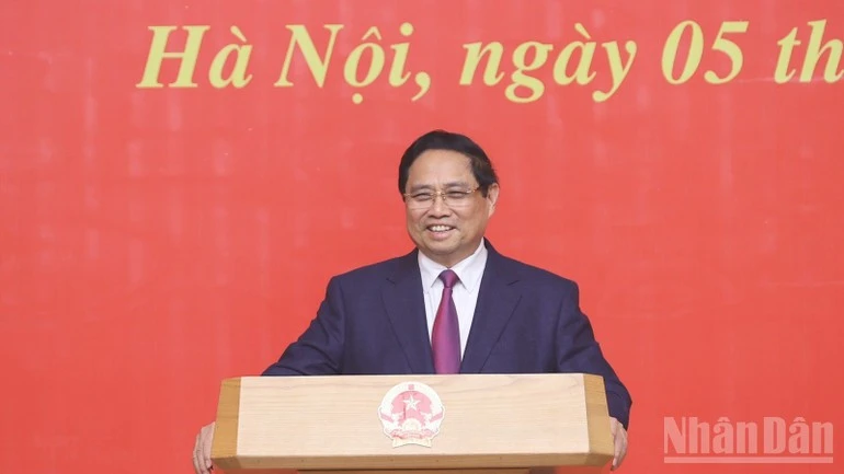 Thủ tướng Chính phủ Phạm Minh Chính phát biểu ý kiến giao nhiệm vụ tại buổi lễ.