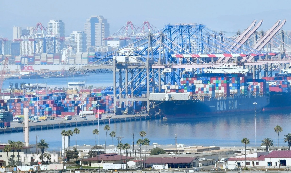 Hoạt động tại cảng hàng hóa Long Beach ở California, Mỹ.