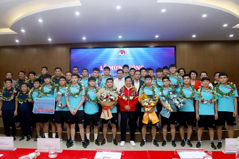 Các thành viên U23 Việt Nam tại Lễ mừng công sau chức vô địch U23 Đông Nam Á 2023.