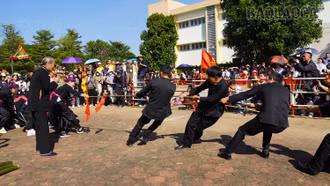 Đoàn nghệ nhân kéo co dân tộc Tày tỉnh Lào Cai tham gia Liên hoan trình diễn Nghi lễ và trò chơi Kéo co năm 2023