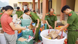 Công an huyện Mường Khương tiêu hủy 522 kg pháo nổ và pháo hoa nổ