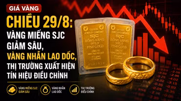 Giá vàng chiều 29/8: Vàng miếng SJC giảm sâu, vàng nhẫn lao dốc, thị trường xuất hiện tín hiệu điều chỉnh